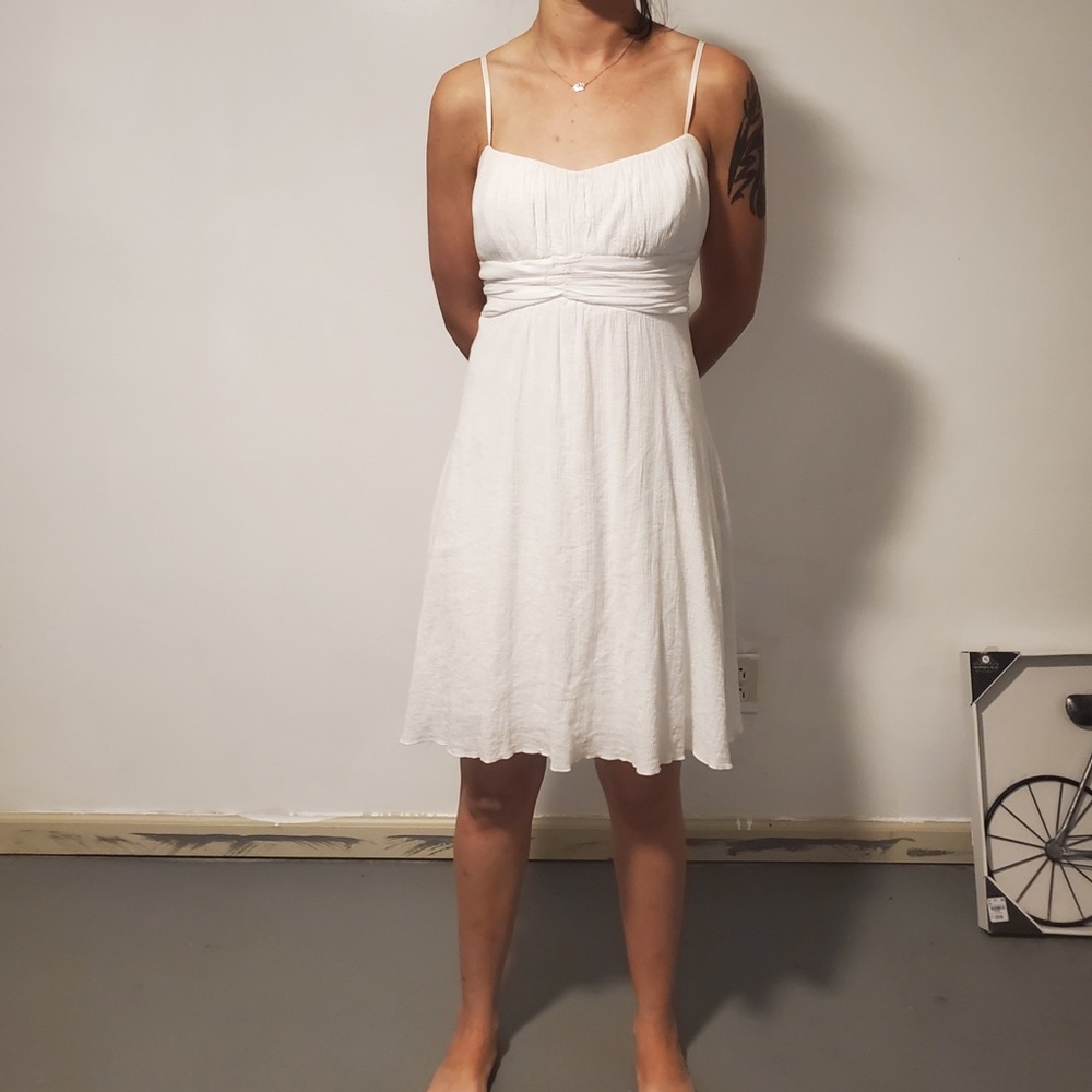 White tie back spaghetti strap dress
